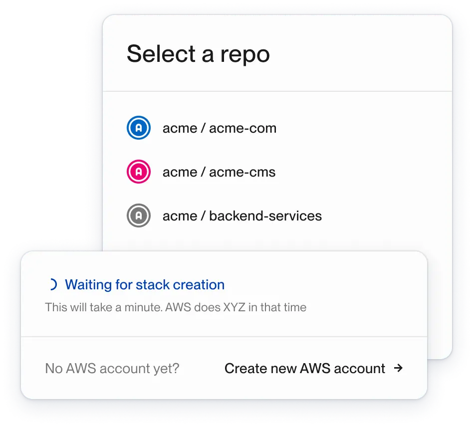 Select a repo, try a demo and connect AWS account