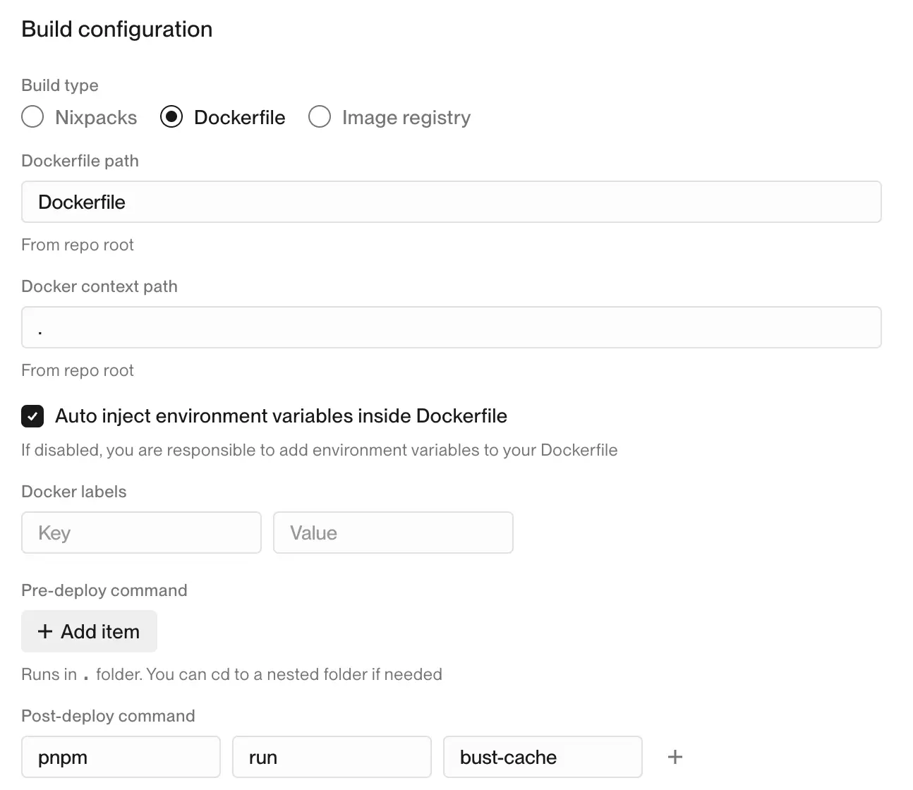 Configuring postdeploy command in service settings