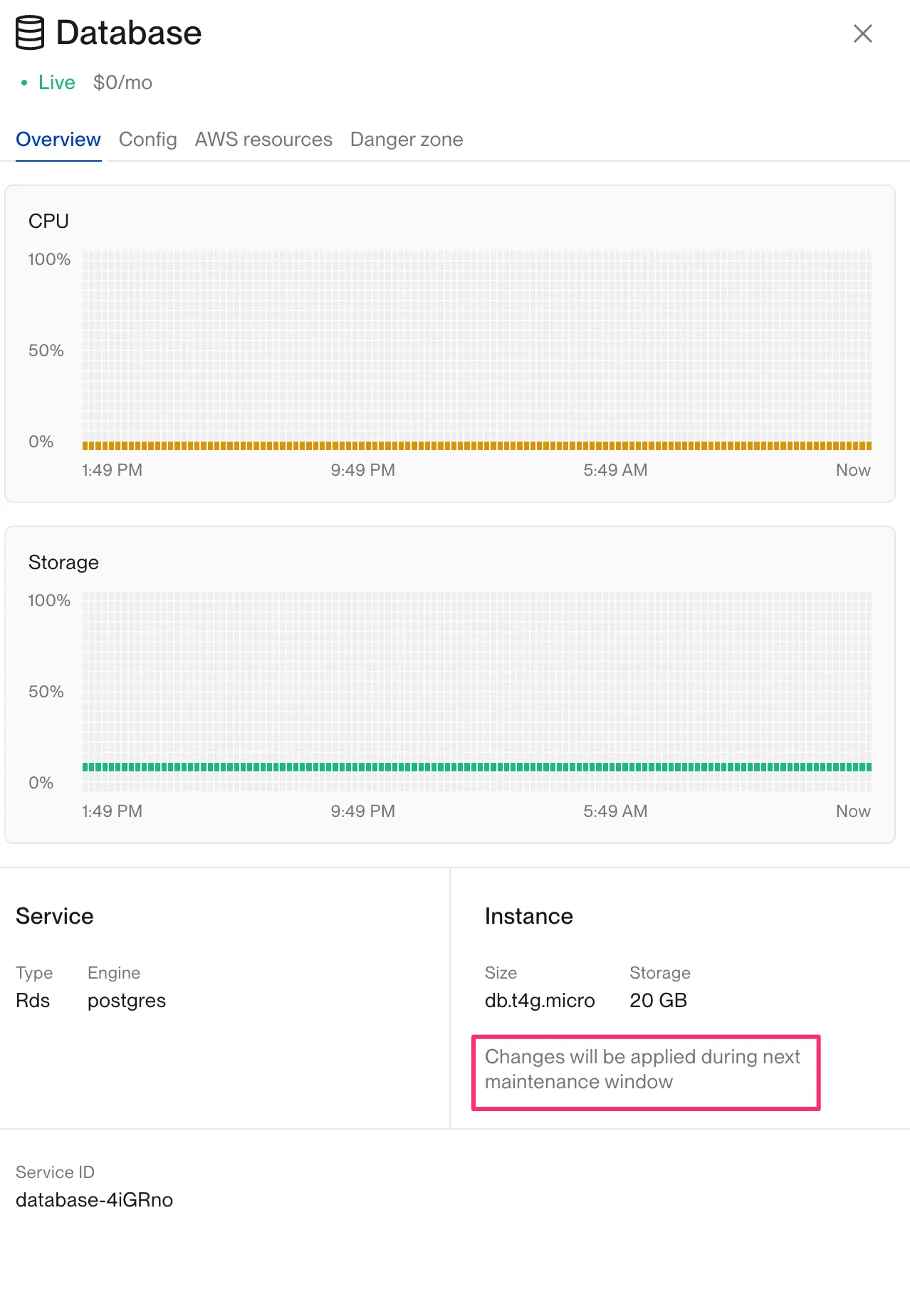 Dashboard with maintenance window highlighted